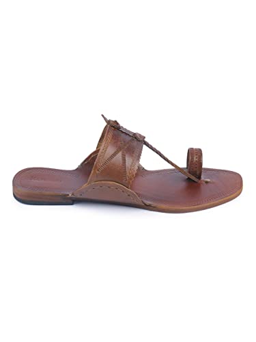 Image of KORAKARI Men Kolhapuri Chappal Handcrafted Sandal Smooth and Comfortable Flip Flops Slipper Stylish Anti Slip Design Genuine Leather Traditional Footwear.