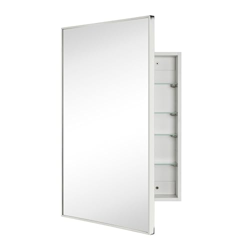 Image of TEHOME 24'' x 30'' Polished Nickel Recessed and Surface Mount Bathroom Medicine Cabinet with Mirror Square Cornered Metal Framed Rounded Rectangle Medicine Cabinet Mirror