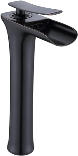 Robinet cascade pour lavabo de salle de bain mitigeur eau chaude et froide en laiton noir haut