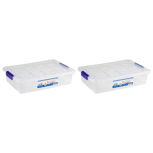 AC - Pack de 2 Cajas de ordenación de plástico Transparente Nº 30. Contenedor para almacenar Libros, Ropa, Mantas. Capacidad 5 litros. Dimensiones Aprox.: 8,5 x 26 x 37 cm