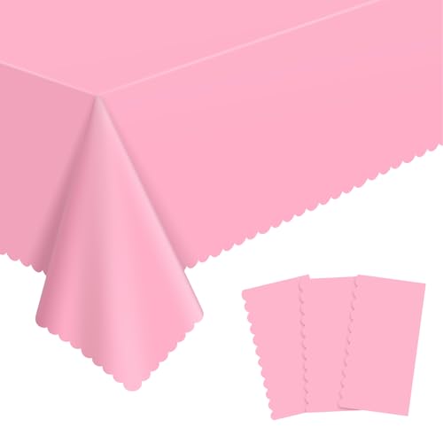 NatNarr 3 Pack Plastic Pink Tablecloth 137 X 274cm Pink Party Table Covers Scalloped Table Cloths for Rectangle Tables Disposable Tables Cover for Tea Party Picnic Baby Shower Wedding Bridal
