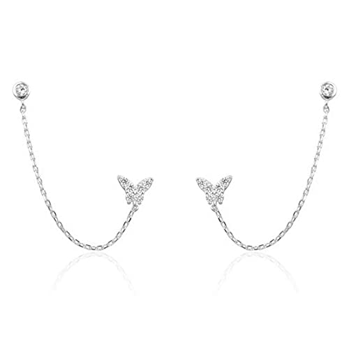 LLXYWJ Pendientes de Plata de Ley con circonita Cruzada para Mujer, Piercing, Cadena, Pendiente, Hebilla para Oreja, joyería