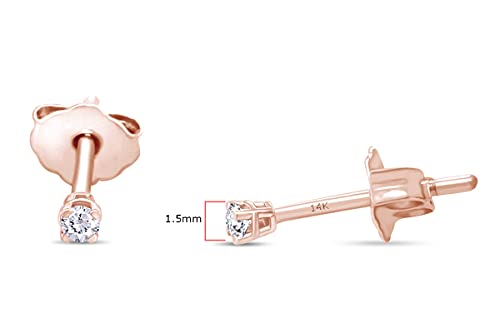 Valentine's Day Gifts 1.5Mm Round Cut White Cubic Zirconia 4-Prong Solitaire Stud Earrings In 14K Solid Yellow Gold Jewelry For Women Her #TOP2