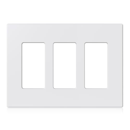 Image of ELEGRP 3-Gang Screwless Decorative Wall Plates, Mid-Size Unbreakable Thermoplastic Faceplate Cover for Decorator Receptacle Outlet Switch, UL Listed (1 Pack, Matte White)