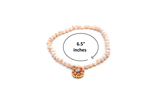 Ltc Designs 4Mm Genuine Angel-Skin Coral (From Taiwan) Stretch Bracelet With A Oral Floral Charm, 6.5" #TOP1