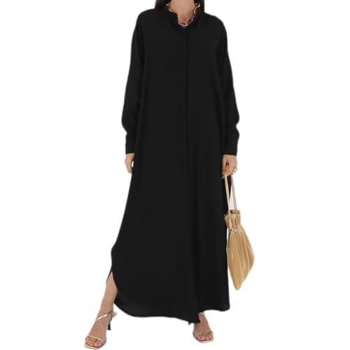 IKADEX Women Batwing Sleeve Abaya Button Loose Fit Long Maxi Muslim Dress Islamic Kaftan Prayer Robe