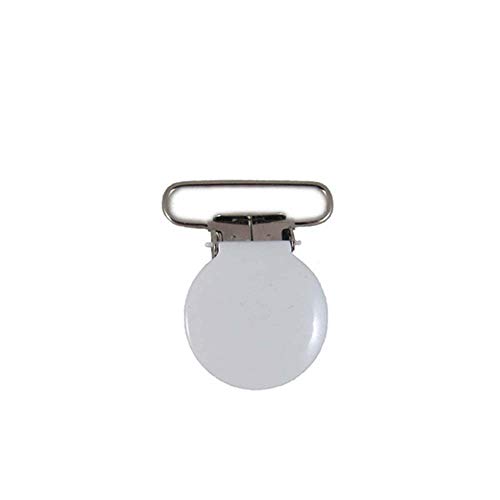 10 White Enamel Round Face 1" Suspender Clips w/Rectangle Inserts
