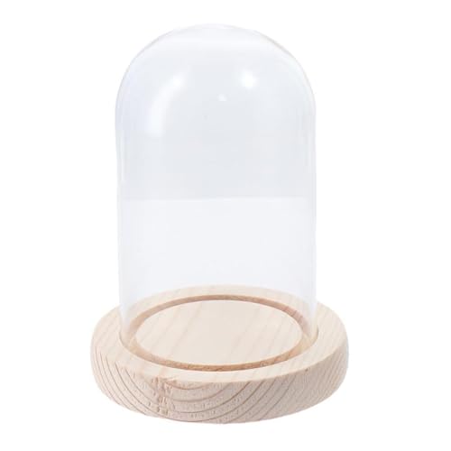 hobbyme Clear Cloche Glass Dome,Glass Bell Shape Dome Tabletop Centerpiece with Wooden Base,Easy to Use,Practical Bell Jar Display Case Jar for Flower Storage Home Decor(5.3x3.1Inch)