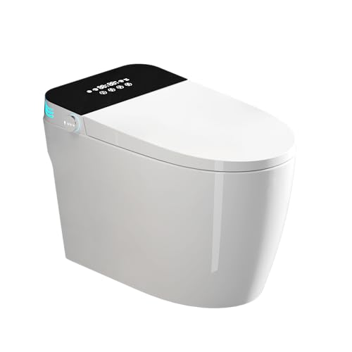 Inodoro inteligente con asiento bidé calefactable, tapa automática, cerámica blanca, agua tibia instantánea, secador, control remoto, pantalla LED, luz nocturna y múltiples modos de descarga miniatura 1