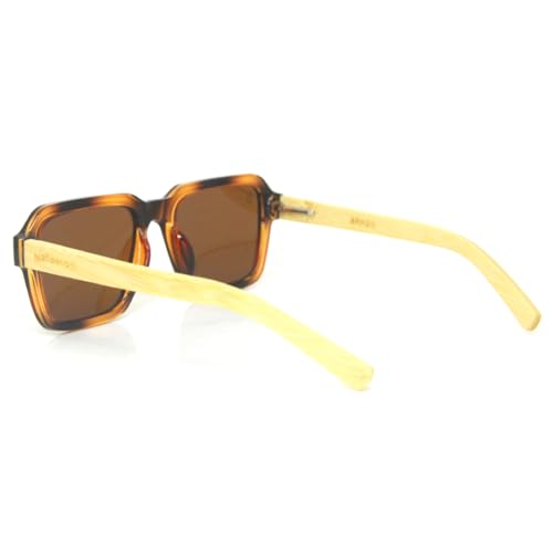 Square sunglasses with brown turtle acetate frames and bamboo temples, light and comfortable, with brown polarized lenses, Mondelo Napa Turtle MafiawooD4