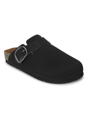 Image of LYDC London Comfortable Black Suede Clogs for Woman | Stylish and Durable Clogs Women Footwear with Anatomically Shaped Footbed, Soft Lining & Lightweight EVA Sole for All-Day Comfortand Versatile Everyday Wear