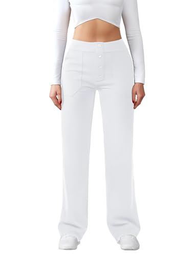 JEKAOYI Womens Casual High Waist Straight Leg Pants Stretchy Button Business Dress...