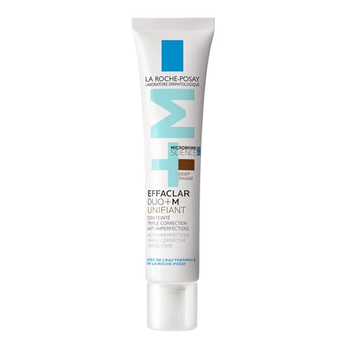 La Roche Posay Effaclar Duo+M Unifiant Dunkel, Getönte Gesichtspflege, Dreifach korrigierende, tiefenwirksame Pflege gegen Unreinheiten und Pickelmale, Anti-Rückfall, Für zu Akne neigende Haut, 40 ml