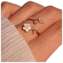 JALZEMPL Birthstone Gold Adjustable Flower Rings Non Tarnish Women Birth Jewelry(Gold)