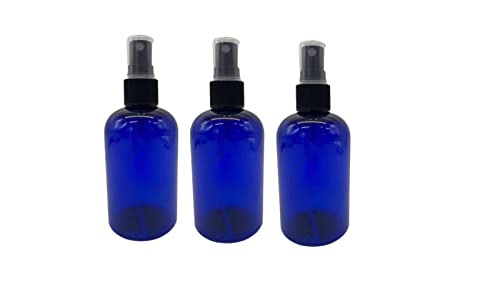 Natural Farms 4 oz Blue Boston BPA FREE Bottles - 3 Pack Empty Refillable Containers - Essential Oils - Aromatherapy | Black Fine Mist Sprayers - Made in the USA