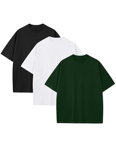 Image of Ogfao Mens Oversized T-Shirts Heavyweight Unisex Cotton T Shirts Baggy Loose Fit Basic Tees Plain Tshirts