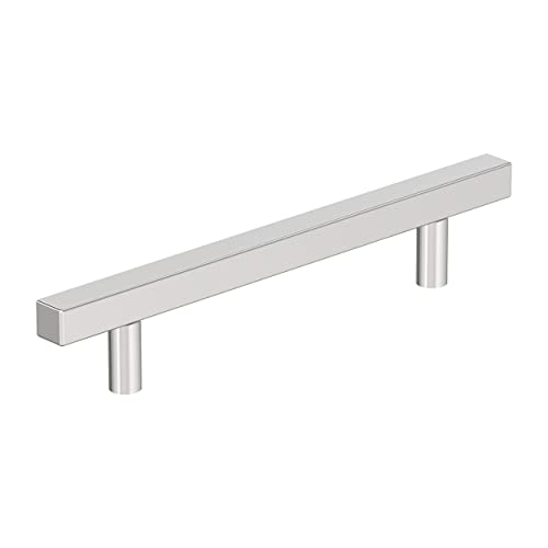 Image of Amerock 10 Pack 5-1 /16 inch Bar Pulls Square Polished Chrome Drawer Pull | 5-1 /16 inch (128mm) Center-to-Center Mounting Distance and 7-3 /8 inches Overall Length, Durable Zinc Cabinet Hardware