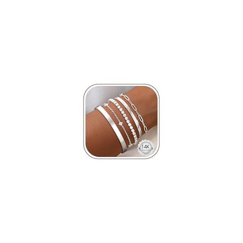 KRFY 5 Bracelet Femme Argent Or Ensemble De Bracelets Superposés Bracelet Acier Inoxydable Femme Argent Empilables Bracelets Réglable Zircon Tennis Chaîne...