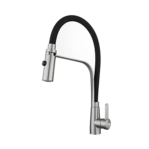 COMVIDA Wasserhahn Küche Schwarz,Küchenarmatur 360° Drehbar mit Ausziehbarer Brause,2 Strahlarten,Spüle Mischbatterie Einhebel Spültischarmatur,Schwarzer Flexibler Silikon Weichschlauch,CV-10033-N Cover