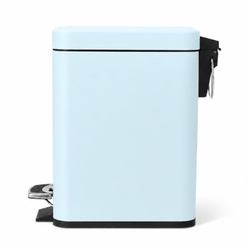 Image of Home Zone Living 1.3 Gallon Small Bathroom Trash Can with Lid and Step Pedal, Stainless Steel Wastebasket with Slim Design for Home and Office, Matte Powder Blue, 5 Liters