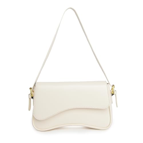 Bolsa feminina de couro sintético com 2 alças removíveis e fecho de zíper, A - Branco, 9.8'' W x 5.3'' H x 2.6'' D