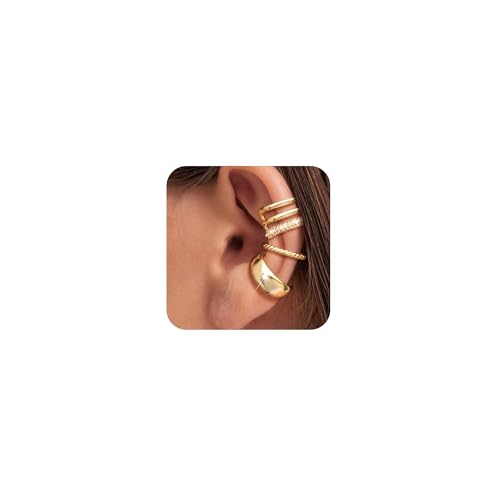 Gold Ear Cuff Earrings for Women Non Piercing, 14K Gold Plated Ear Cuffs Non Piercing, Clip-On Cartilage Earring, Fake Earrings For Women