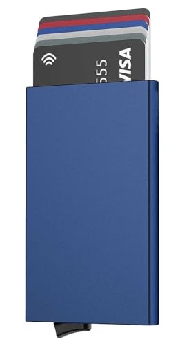 Stock Líder Porta Tarjetas de Metal, Tarjetas de Aluminio, Tarjetero metálico RFID 5 Colores, Porta Tarjetas de crédito, Cartera, Tarjeteros para Hombre y Mujer, Cartera Tarjetero Azul