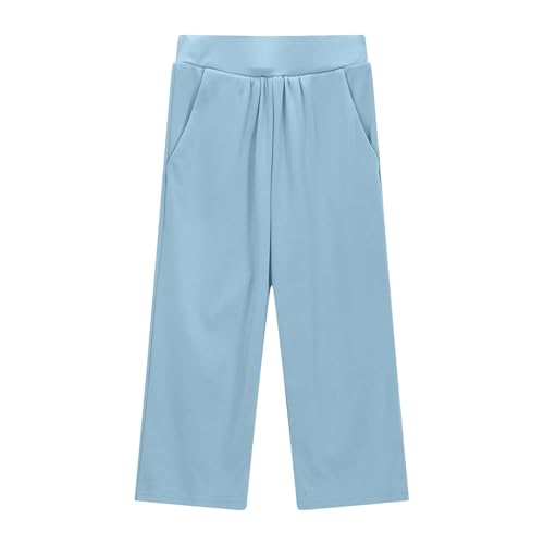 Girls' 𝐂apri Leggings Kids Workout Toddler Soft 𝗦tretch Crop Knee Pant Summer Cropped Pants (Light Blue, 13-14 Years)4
