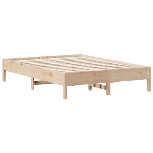 vidaXL Massivholzbett, Holzbett Bett für Schlafzimmer, Bettgestell Bettrahmen mit Lattenrost, Doppelbett Schlafzimmerbett, 160x200cm Kiefer