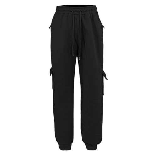 Girls Baggy Cargo Sweatpants Wide Leg High Waist Loose Athletic Kids Joggers Fall Hiking Running (Black, 9-10 Years)3