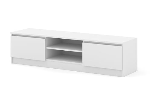 Homlando TV Lowboard, modernes Fernsehschrank ohne Griffe, 2 Türen & 2 offene Fächer, TV Schrank für Wohnzimmer, Sideboard, Maja 150x40x38,5 cm Weiß Matt