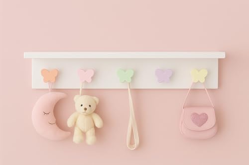 Cabideiro Infantil com 5 Ganchos em Formato de borboleta, Branco, Decorativo
