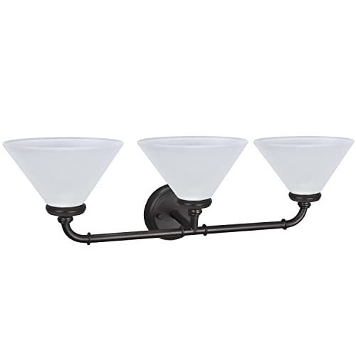 Image of Aspen Creative 62147, Three Metal Bathroom Light Fixture, 6-1 /2 inch Wide, Transitional Design in Oil Rubbed Bronze with Frosted Glass Shade Vanity WALL