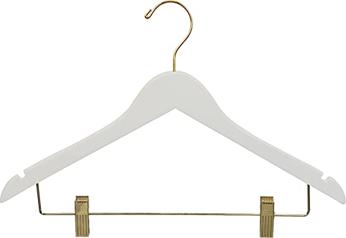 Quality Wooden Skirt Hangers 25 Pack, Smooth Solid Wood Pants Hanger with Adjustable Clips, White Finish