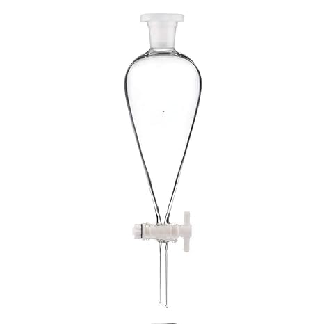 Borosilicate Glass Heavy Wall Conical Separating Funnel with Interchangeable Glass Stopper and Full Teflon PTFE Stopcock (60ML Capacity)