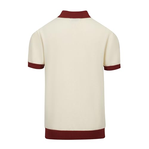 OXKNIT Men's Knitted Vintage Polo Shirt Casual Poloshirts Short Sleeve Summer Shirt with Stripe Design2