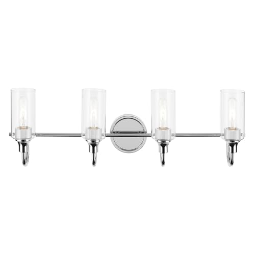 Image of Kichler Kavi 4-Light Bathroom Vanity Light, Chrome | Damp-rated vanity light with clear glass for bathroom mirrors (31.5 inch x 10 inch), 55212CH