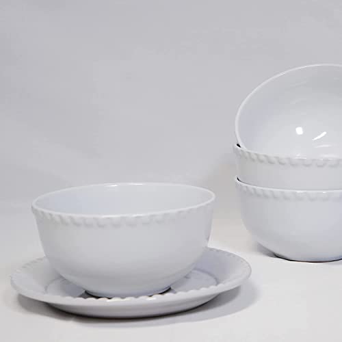American Atelier Hamilton Beaded Casual Round Dinnerware Set – 12-Piece Stoneware Dinner Party Collection For Entertaining W/ 4 Dinner Plates, 4 Salad Plates, & 4 Bowls, White #TOP3