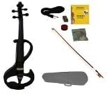 Merano MVE20BK-A 4/4 Full Size Ebony Fitted Electric Silent Violin with Case and Bow Free Rosin, Black