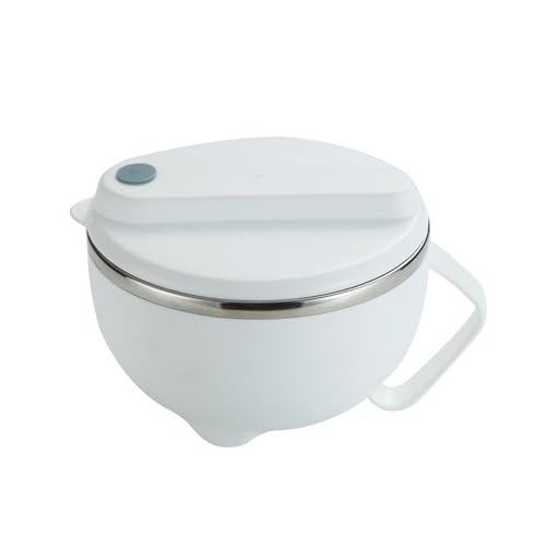 BDHDラーメンどんぶり ラーメン丼 蓋付きのステンレススチール製断熱漏れ防止麺ライススープボウル 二 重 構造 ラーメン どんぶり 304 ステンレス鋼インスタントラーメンボウル蓋付きシングル寮学生弁当箱オフィスワーカーポータブル弁当箱 (ホワイト)