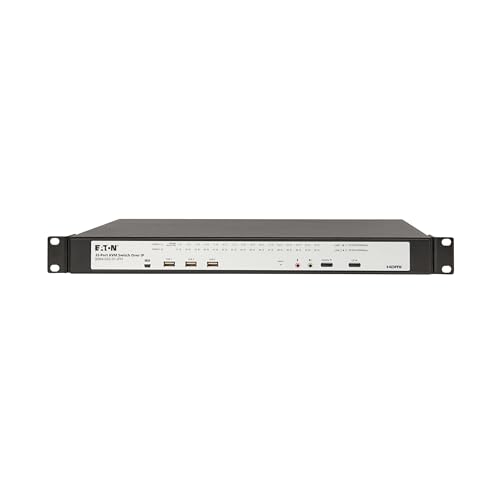 Image of Eaton 32-Port Rack KVM Over IP Switch, Cat5 /Cat5e, Virtual Media Connection, 1 Remote /1 Local User, Free Software, VGA or HDMI KVM, 1U Rackmount, TAA Compliant, 3-Year Warranty (B064-032-01-IPH)