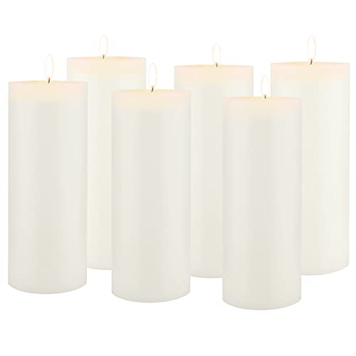 Image of Stonebriar Tall 3 x 8 Inch 110 Hour Long Burning Unscented Wax Flat Top Pillar Candles, White, 6 Pack