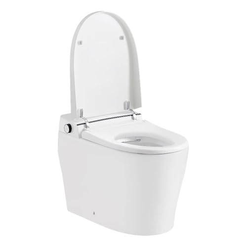 Pemberly Row Inodoro inteligente con bidé, descarga dual, tanque incorporado, asiento térmico, recubrimiento cerámico, pre-rocío, tazón alargado, control remoto, accesorio moderno para baño miniatura 1