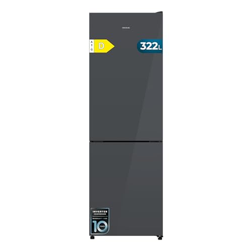 Cecotec Frigorífico Combi 322L Bolero CoolMarket Combi 322i Grey Glass D. 185,5cm de Alto, 59,5cm de Ancho, Tecnología Multi Airflow, HumidityFlex HUB, LED Interior, Gris