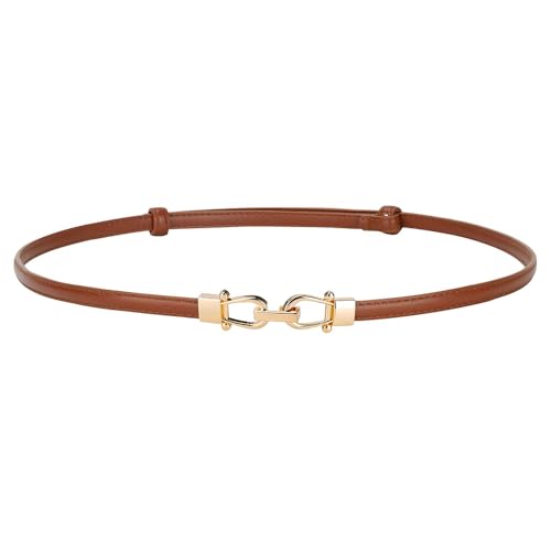 Women's Adjustable Skinny Belt - Thin Leather Waist Belt for Dresses & Jeans, three colours