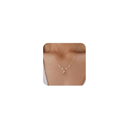 Gold Shell Necklace - Dainty Beach Necklaces for Women Shell Starfish Conch Pearl Accessory Preppy Stuff 18K Gold Plated Stainless Steel Waterproof Summer Beach Jewelry