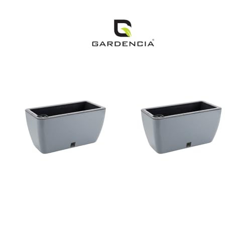 Image of GARDENCIA Self Watering Flower Pots for Outdoor Indoor Gardening /Rectangle Big Plant Pot with Polypropylene UV Material /Decorative Modern Gamla (Pack of 2, Recta Big Ston Grey)