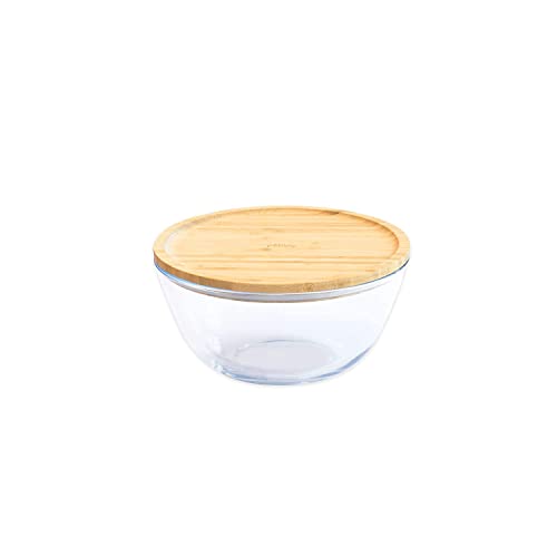 Pebbly Bol à Mixer Rond - avec Couvercle en - 0,77 L, Verre, Ø 15 x 9 cm, 770 ML PKV-011, Naturel