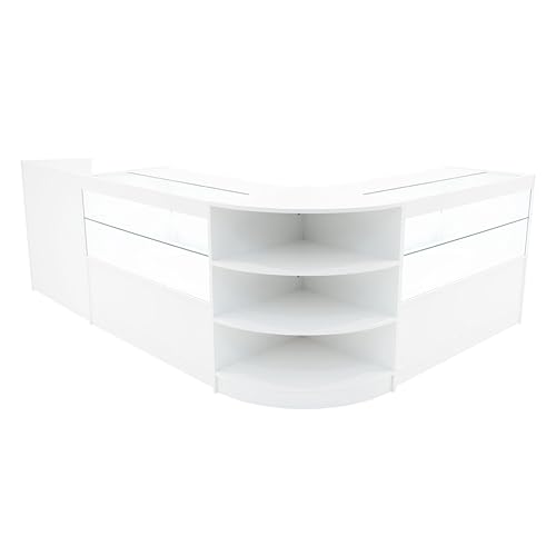 Image of White Shop Counter Set Eclipse LED Light C1200 LM60 TB60 120cm 60cm W Lockable Sliding Doors Keys Retail Storage Units Till Block Glass Display Showcase Cabinet Corner Clothing Jewellery Store Shelves