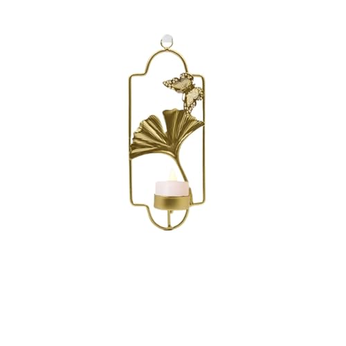Bougeoirs muraux dorés Gingko en lot de 2 pour décoration murale